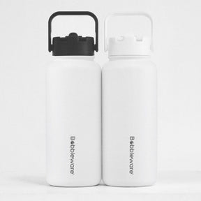 GrandTies 32 oz. Ivory White Travel Water Bottle - Wide Mouth Vacuum Insulated Water Bottle with 2-Style Lids